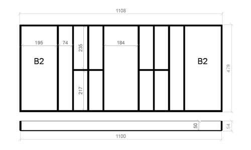 Mehrzweckeinsatz 120er Schubl. B 1108 x T 479 mm passend für Grass Nova 16 mm Schubladen