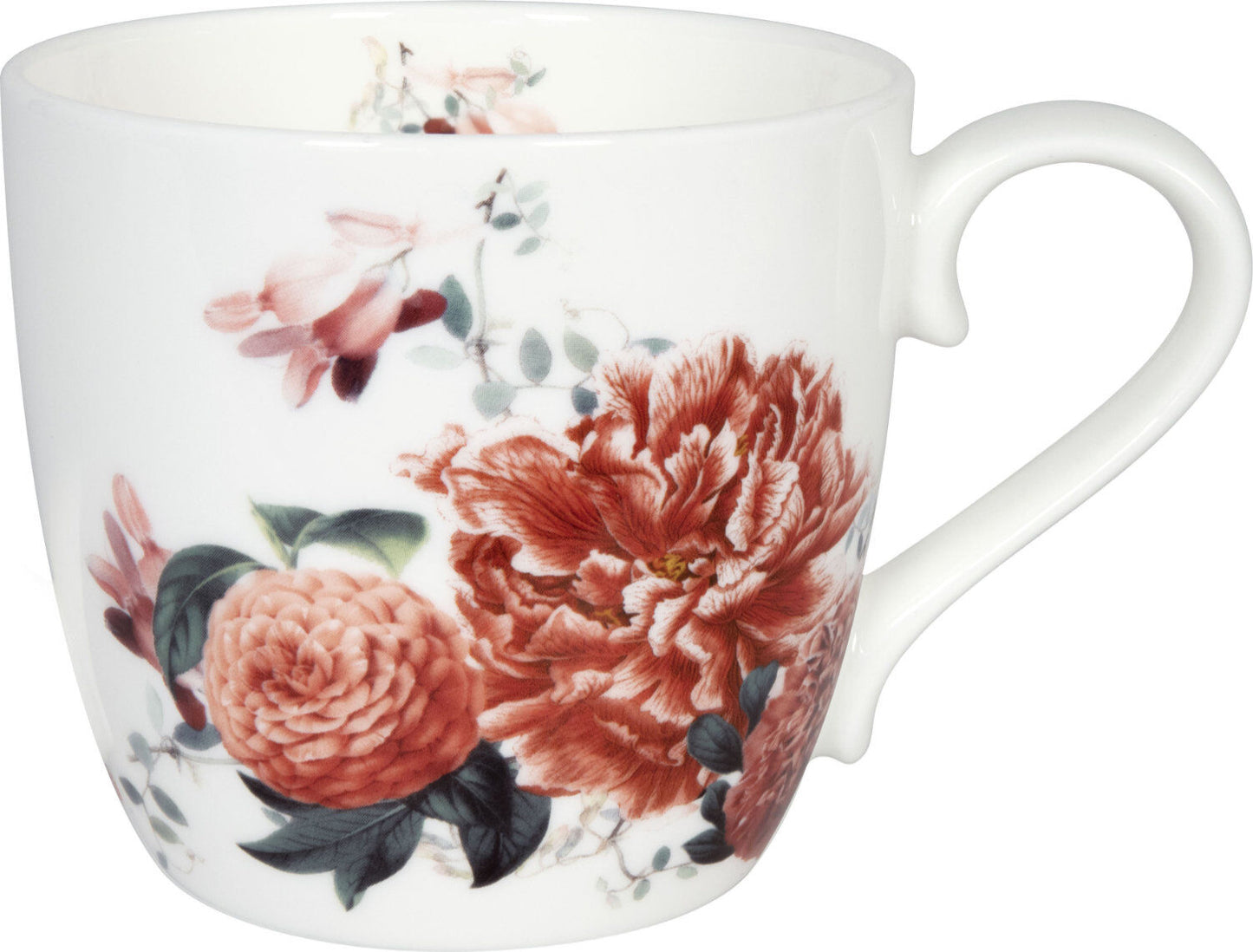 KÖNITZ 1120572669 Becher Gardening - Red Peony (Pfingstrose) 425 ml aus Bone China Porzellan