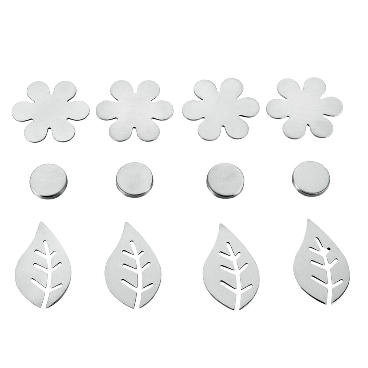 Metaltex 254518010 Tischtuch-Magnete Blatt oder Blüte 4er-Set, motivisch sortiert, silber