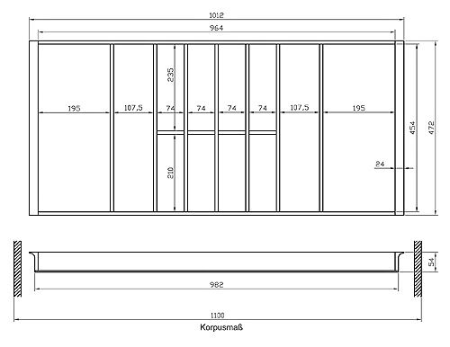 Besteckeinsatz BUCHE 110er Schubl. B 1012 x T 472 mm passend für Blum Tandem 19 mm Schubladen