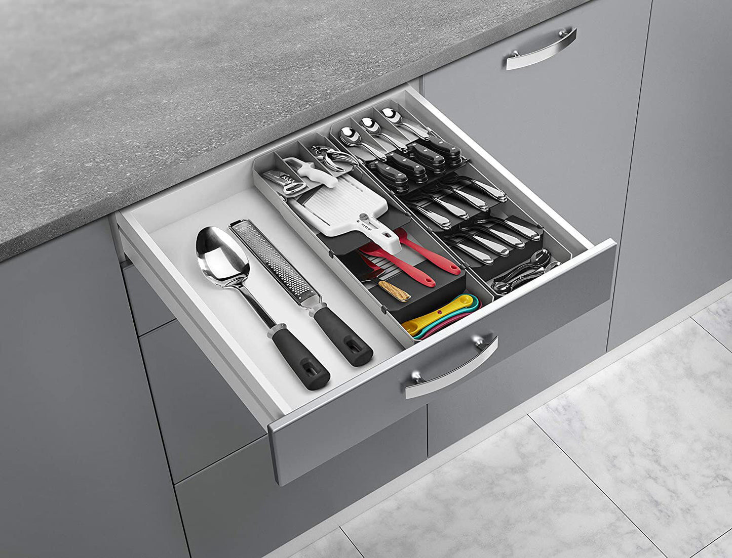 Metaltex 363220000 Uni-Fit Besteck-Organizer ausziehbar von 40 - 49 cm / Bestecksammler / Besteckeinsatz