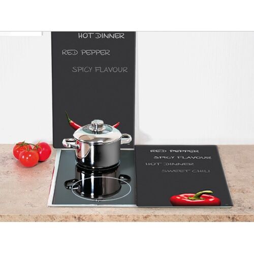 Multi - Glasschneideplatte 2er Set CHILI / Kesper / Herdabdeckplatten / Glasschneidbrett / Glasplatte / Spritzschutz