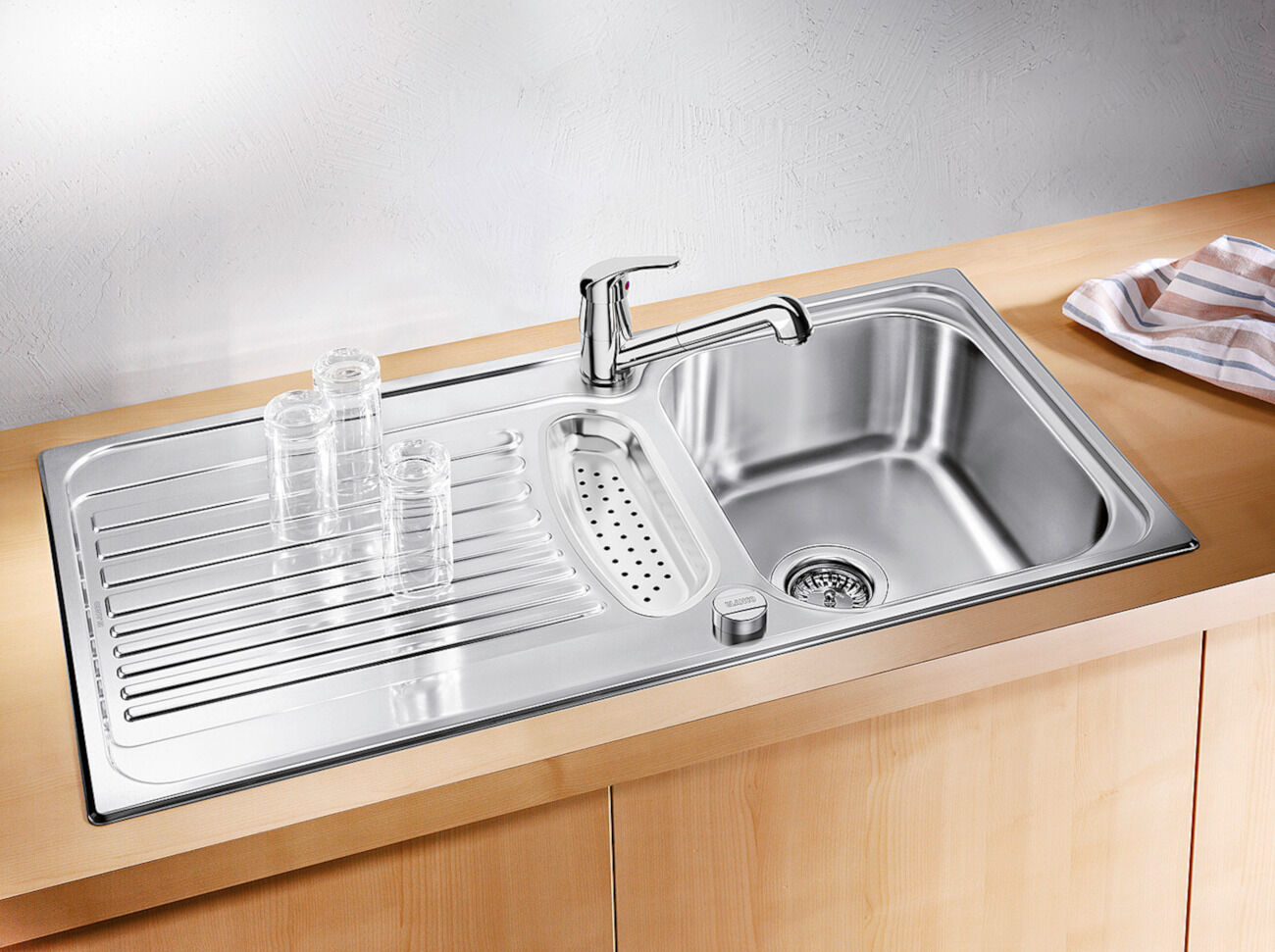 BLANCO 526336 Spüle TIPO 5 S Edelstahl Naturfinish mit Ablauffernbedienung u. Resteschale / Edelstahlspüle – Bild 3