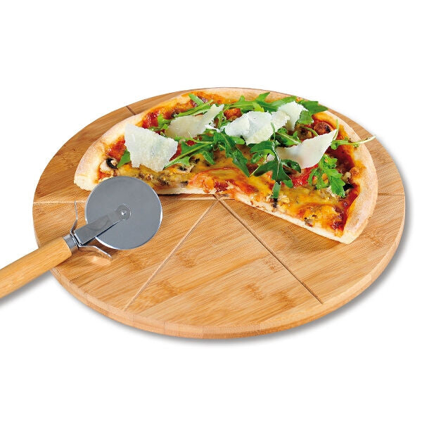 KESPER 58465 Pizzateller 2er Set, 32 cm aus Bambus, mit extra Pizzaschneider / Holzteller