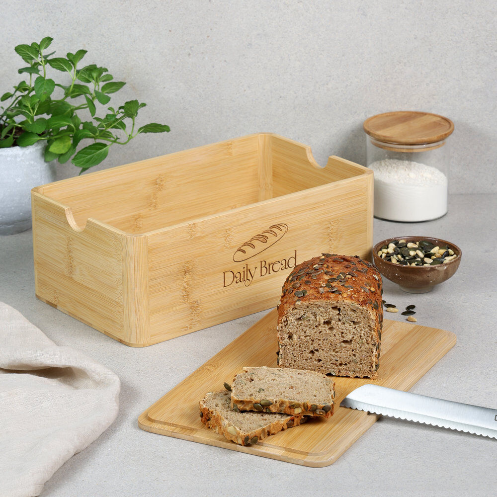KESPER 58583 Brotkasten, Bambus, FSC, 33 x 20 x 12,7 cm / Brotbox mit Deckel / intergriertes Schneidebrett