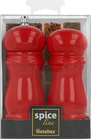 METALTEX 586046041 Pfeffermühle - Salzstreuer Set 13 cm in Rot lackiert, Holz