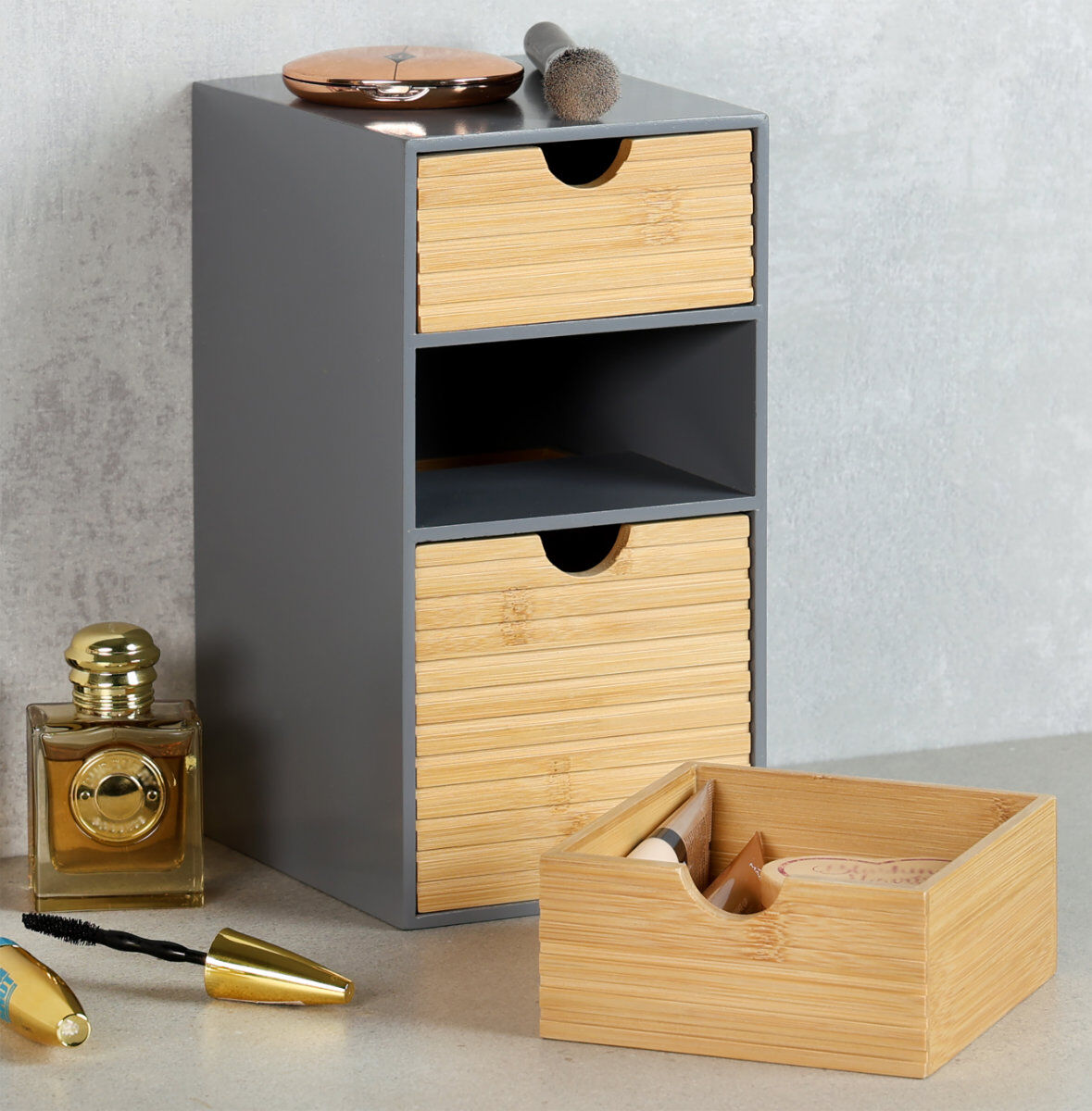 KESPER 58965 Organizer mit 3 Schubladen, grau, FSC / Mini-Kommode