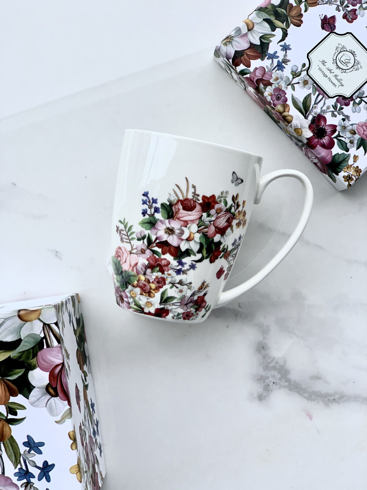 10er SET DUO FLORAL Klassischer Becher 350 ml VINTAGE FLOWERS WHITE New Bone China Porzellan – Bild 6