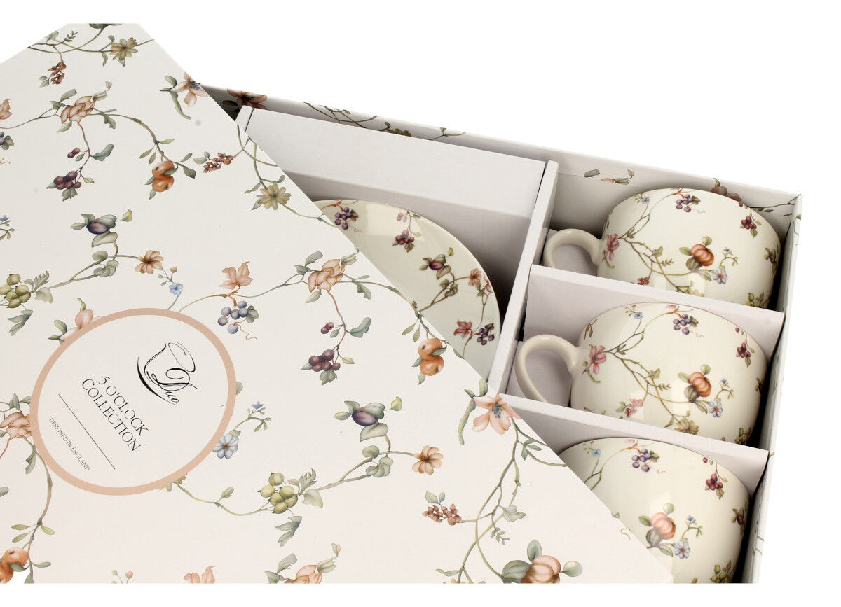 DUO FLORAL 6er-Set Tassen 220 ml SAFA mit Untertassen, New Bone China Porzellan – Bild 3