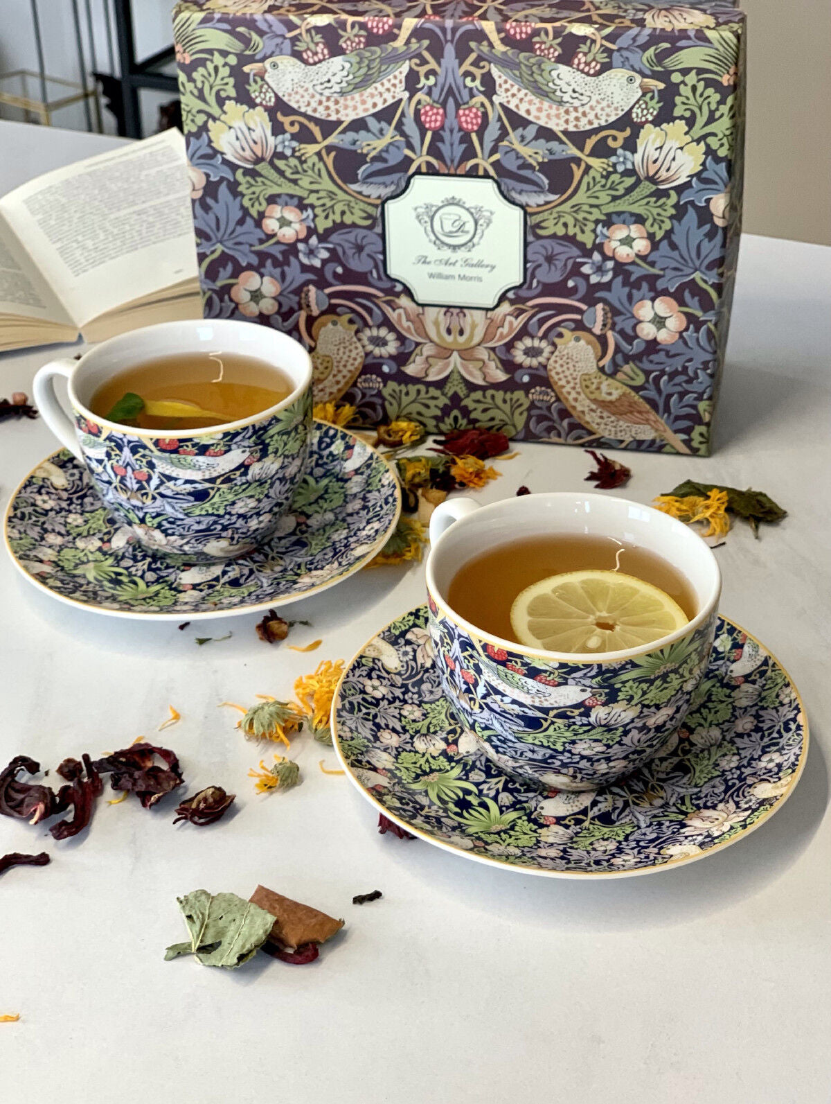 DUO ART GALLERY 2er-Set Tassen 250 ml STRAWBERRY THIEF BLUE mit Untertassen, New Bone China Porzellan – Bild 6