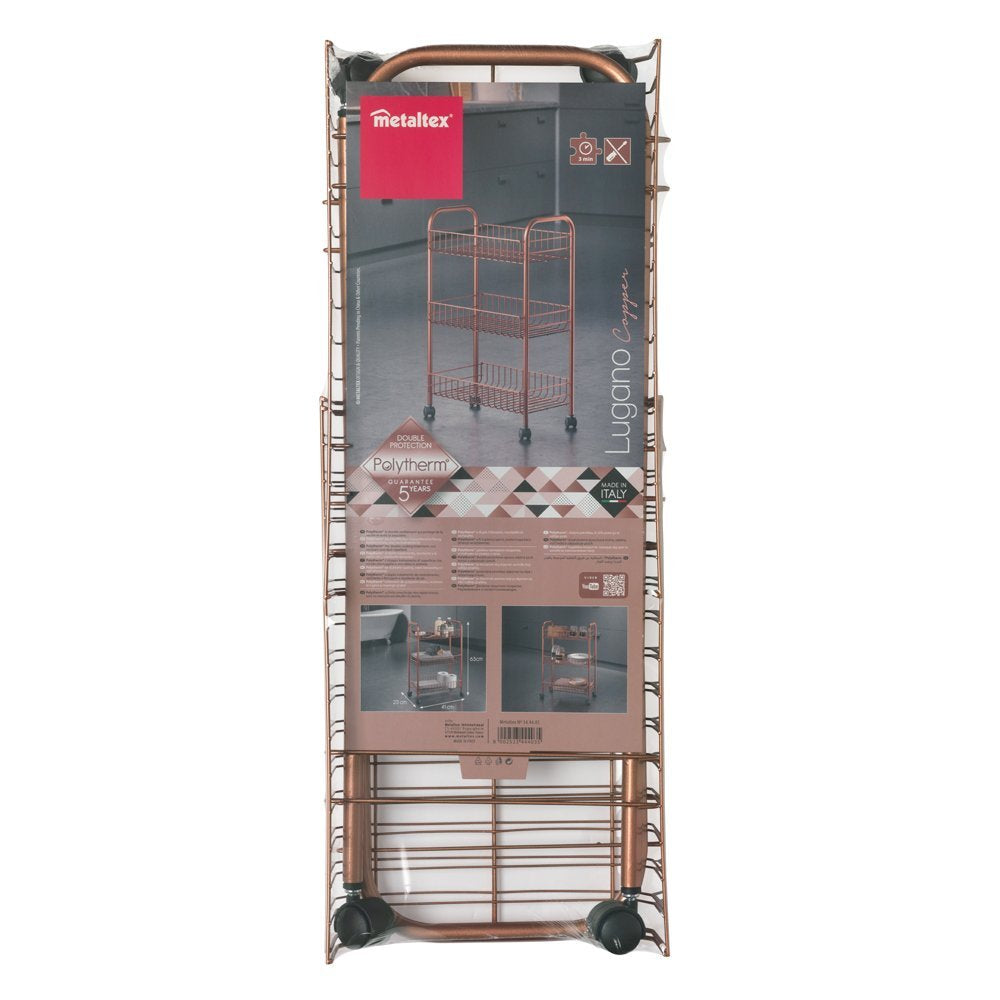 METALTEX 344403000 Lugano Allzweckwagen mit 3 Etagen Polytherm Copper / Rollregal, Höhe 63 cm