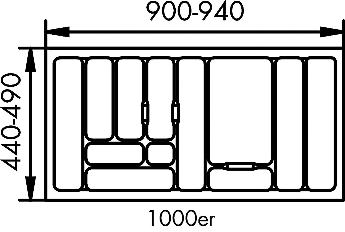 Besteckeinsatz-1, grau 100 cm (B 900-940 x T 440-490 mm) mit 12-Facheinteilung / Besteckeinsatz / Besteckkasten – Bild 2