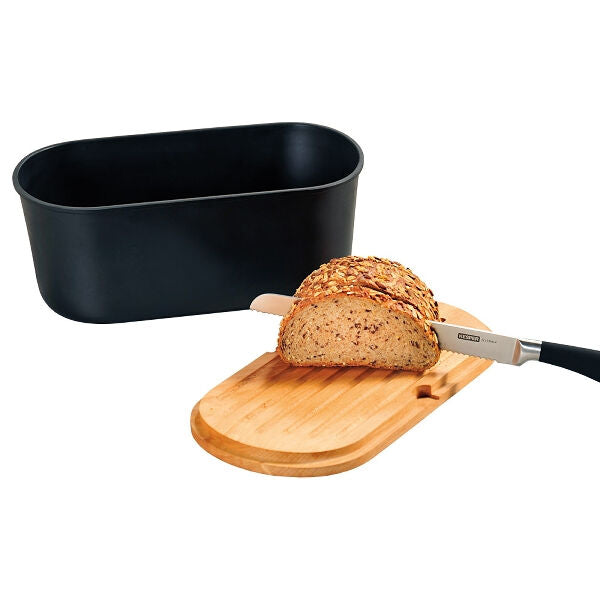 KESPER 85091 Brotbox mit Schneidebrett, schwarz / Brotaufbewahrung