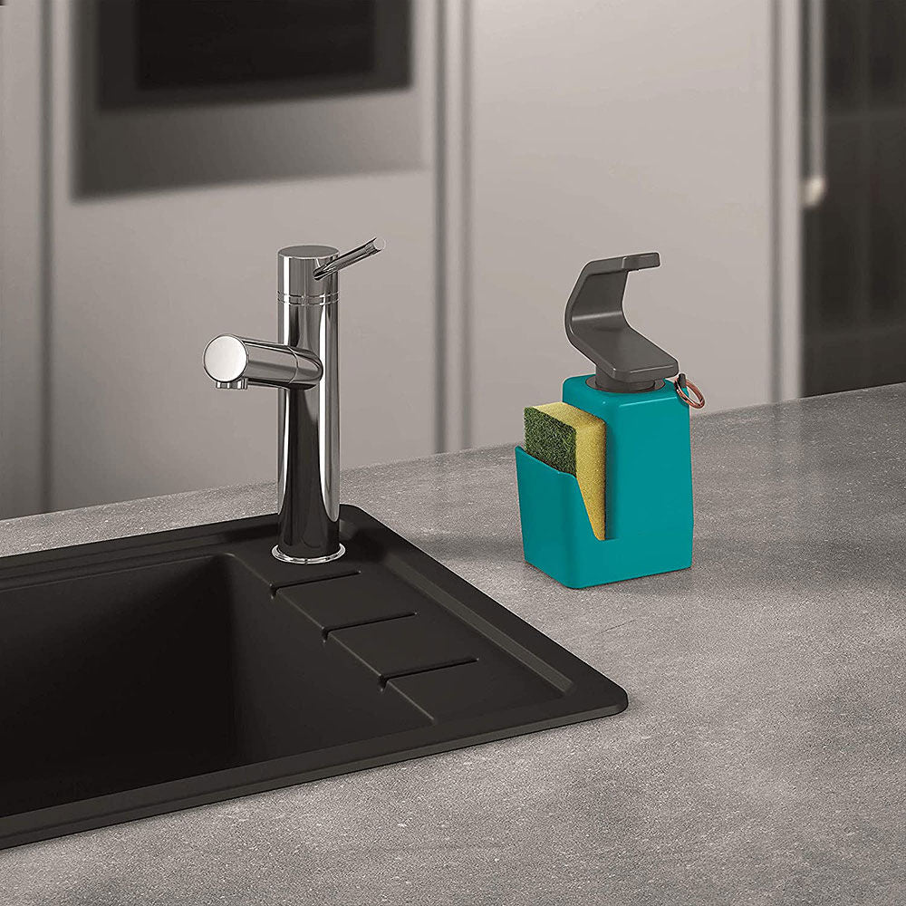 METALTEX Soap-Tex Seifenspender türkis mit Schwamm- und Ringhalter / Dispenser / Seifen-Station