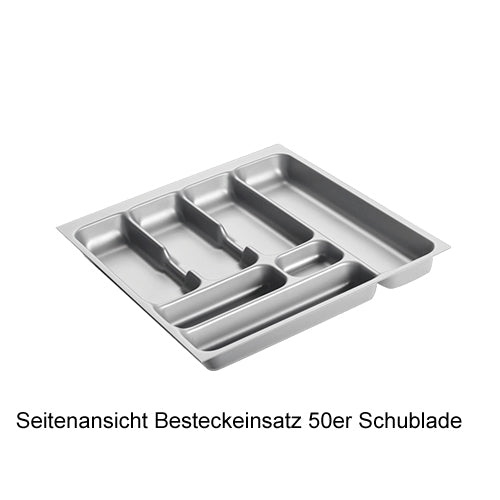 Besteckeinsatz mit 7-fach Einteilung für 45er Schublade mit GRASS-Auszug / Aussenmaße (BxTxH) 360 x 480 x 50 mm / Leicht, Häcker und Zeyko / Schubfacheinsatz / Besteckkasten / Kunststoff-Besteckeinsatz