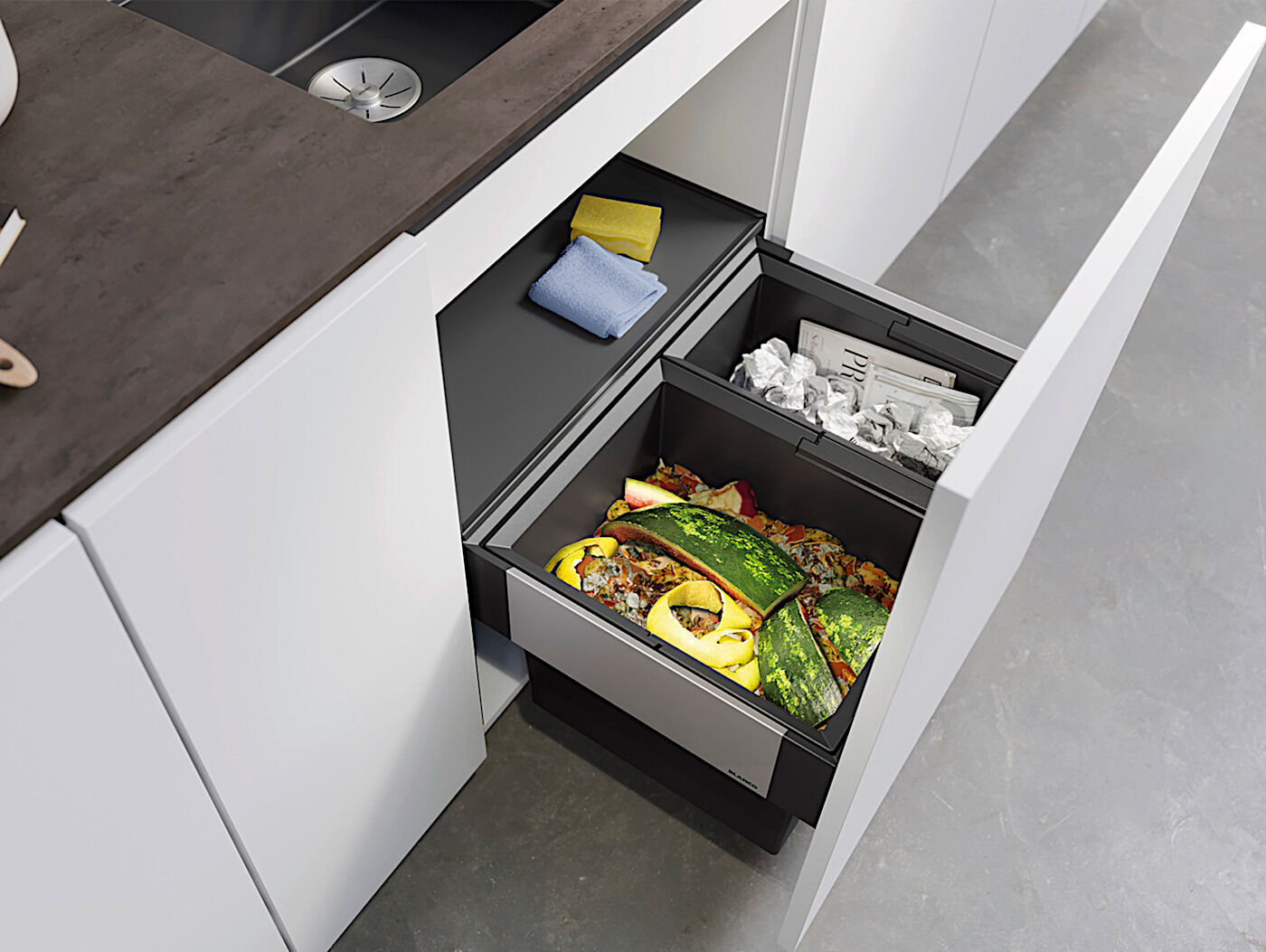 BLANCO 526203 SELECT II 60/2 Abfallsystem 49 (1x 30 u. 1x19) Liter für 60 cm Schrankbreite / Frontanbindung – Bild 3