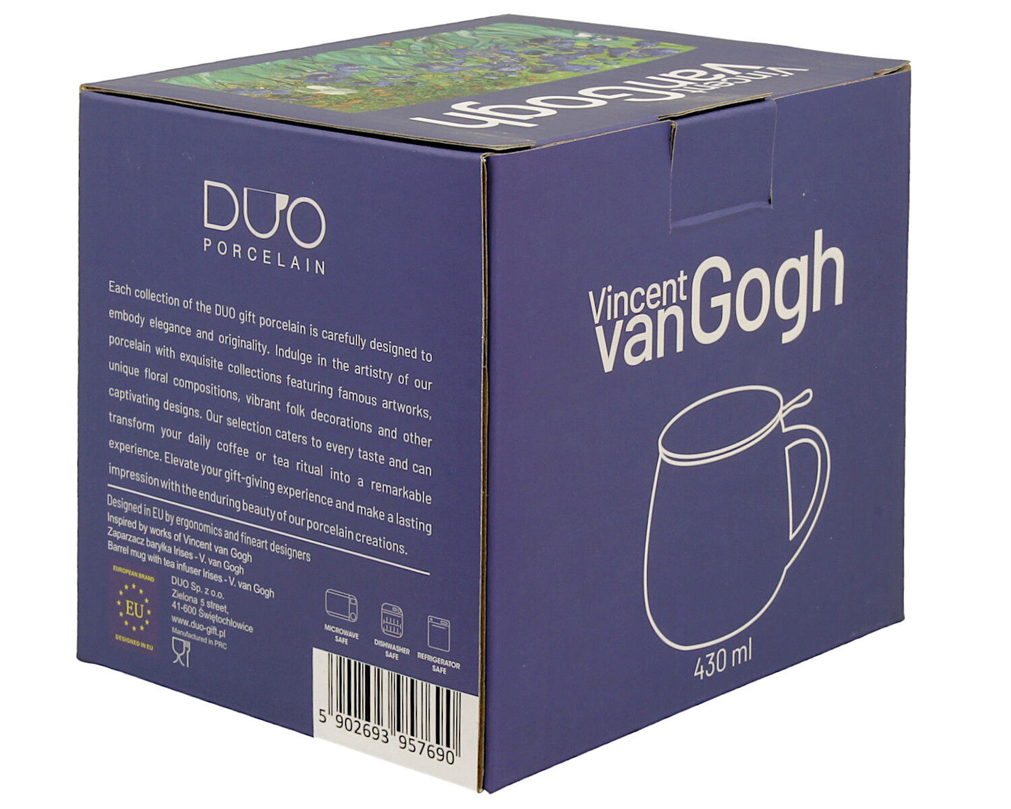 DUO ART GALLERY Fassbecher 430 ml mit Teesieb IRISES inspired by Van Gogh, New Bone China Porzellan – Bild 5