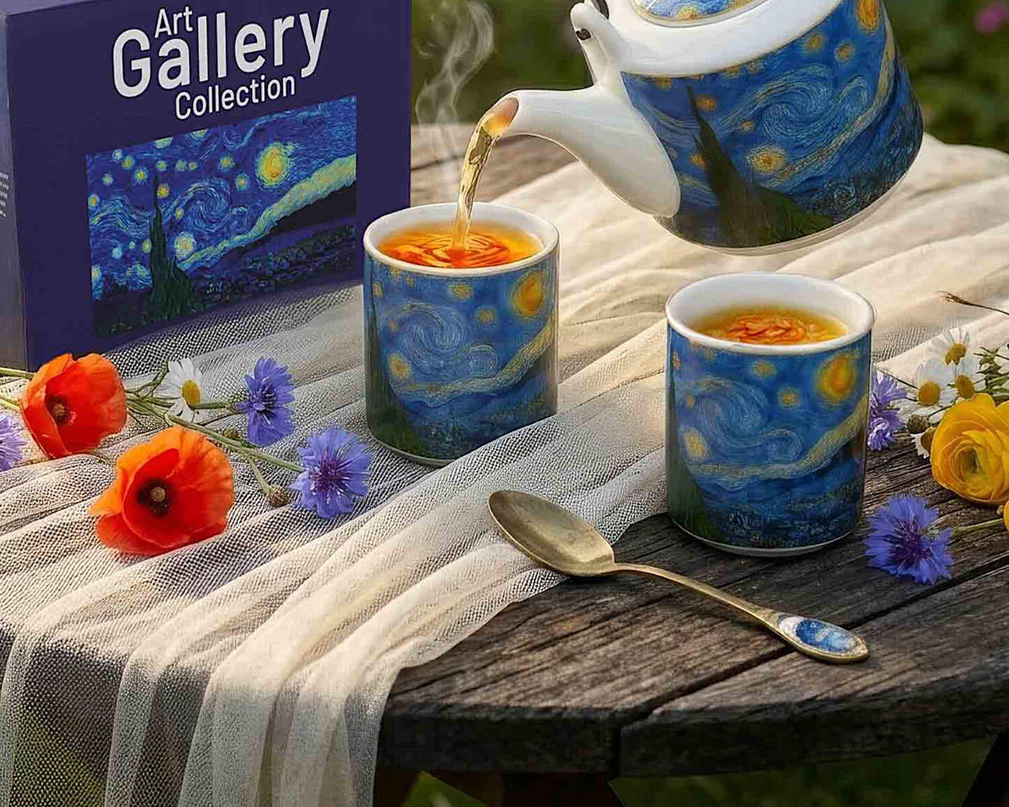 DUO ART GALLERY 2er-Set Löffel, goldfarben STARRY NIGHT inspired by Van Gogh New Bone China Porzellan – Bild 3