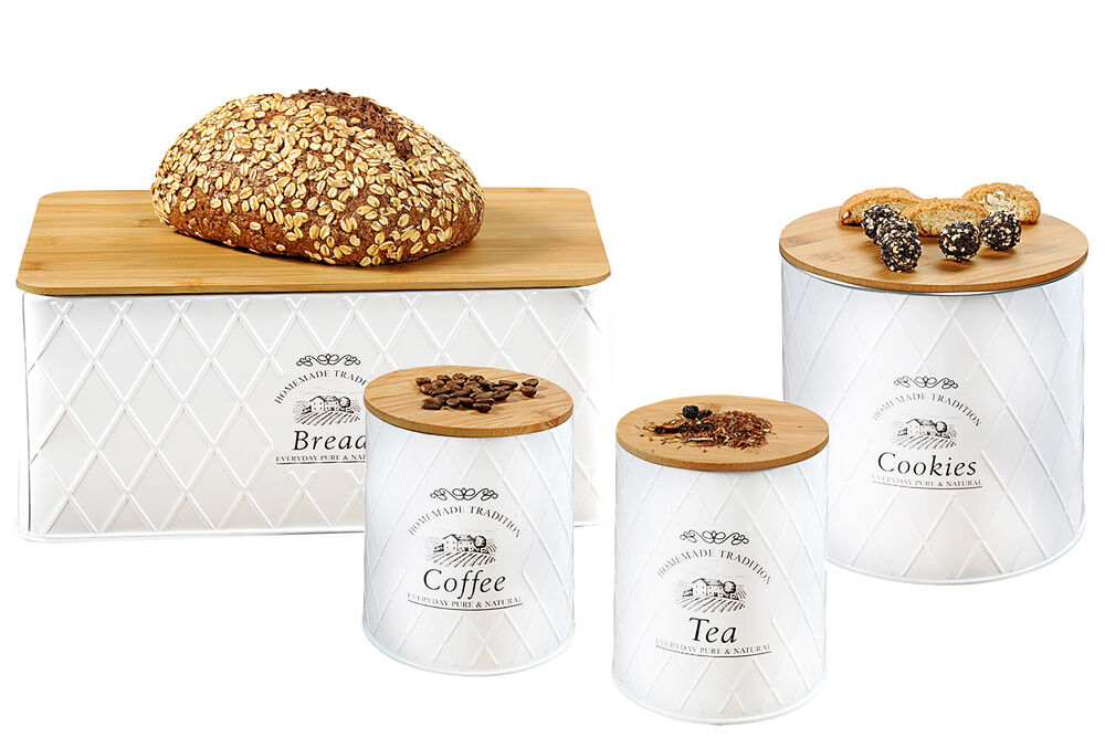 KESPER 1804563 Brotbox aus Weißblech und Bambus im Landhaus-Stil / Brotaufbewahrung / Country Collection