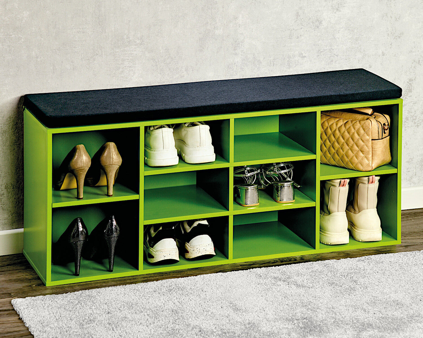 KESPER Schuhschrank / Sitzbank 15982-13 in grün mit Sitzkissen / Flurregal