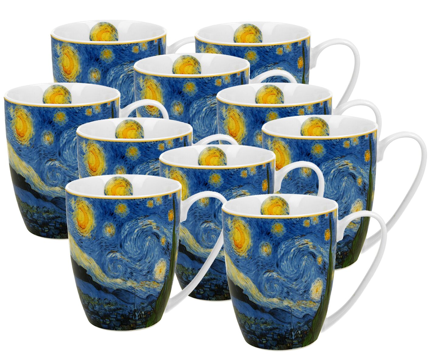 10er SET DUO ART GALLERY Klassischer Becher 360 ml STARRY NIGHT inspired by Van Gogh New Bone China Porzellan