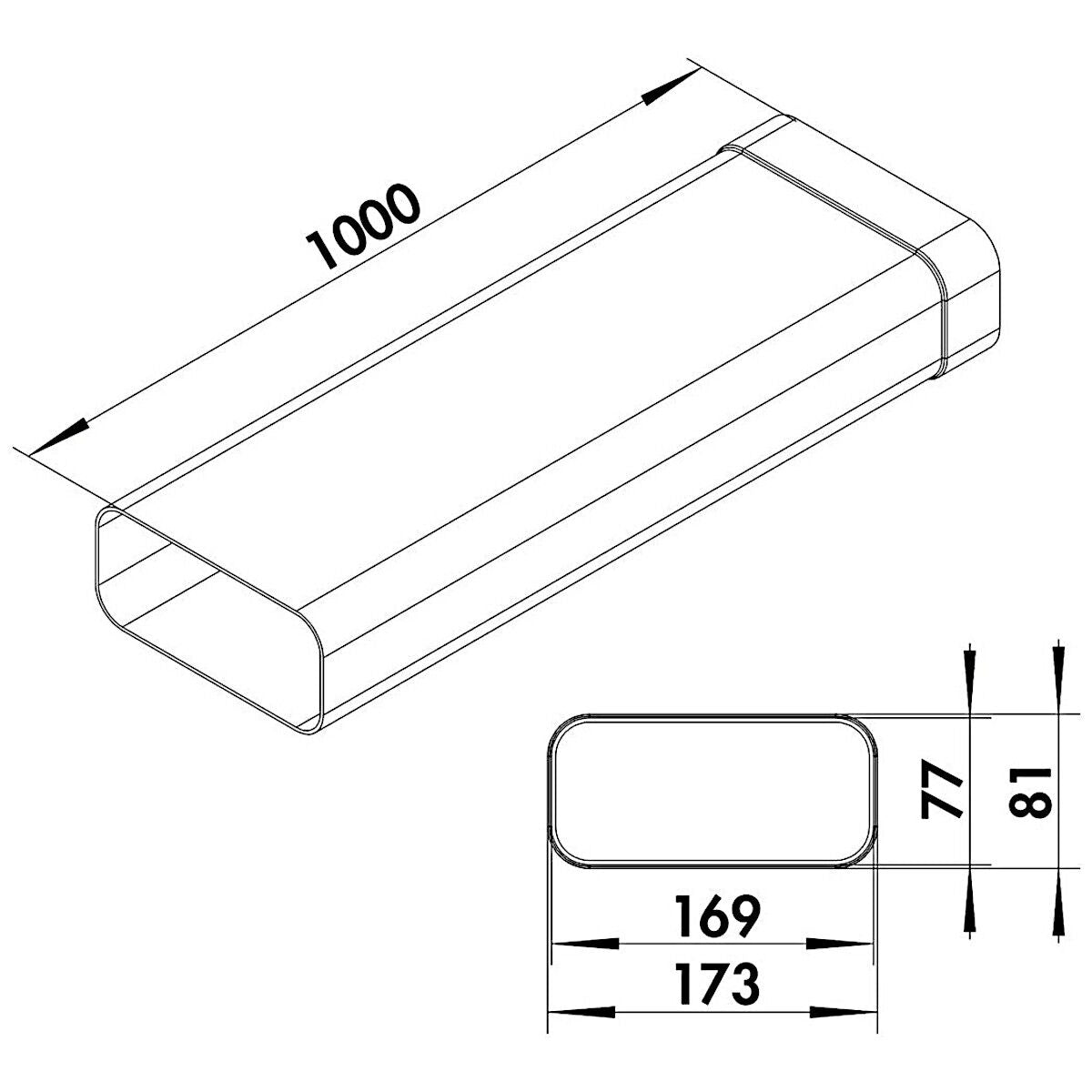 MF-VRM 1000 Lüftungsrohr mit Muffe 173a x 81a mm / Flachkanalrohr / Compair flow (System Ø 125)