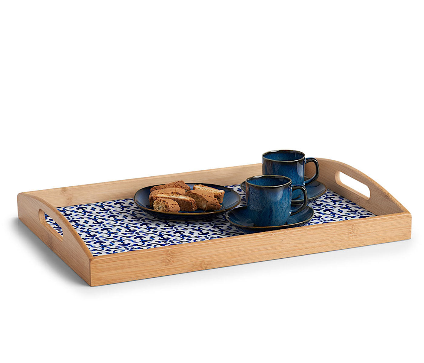 ZELLER 25389 Serviertablett MAROKKO aus Bambus/MDF, blau/weiß, 44 x 30 x 5,5 cm