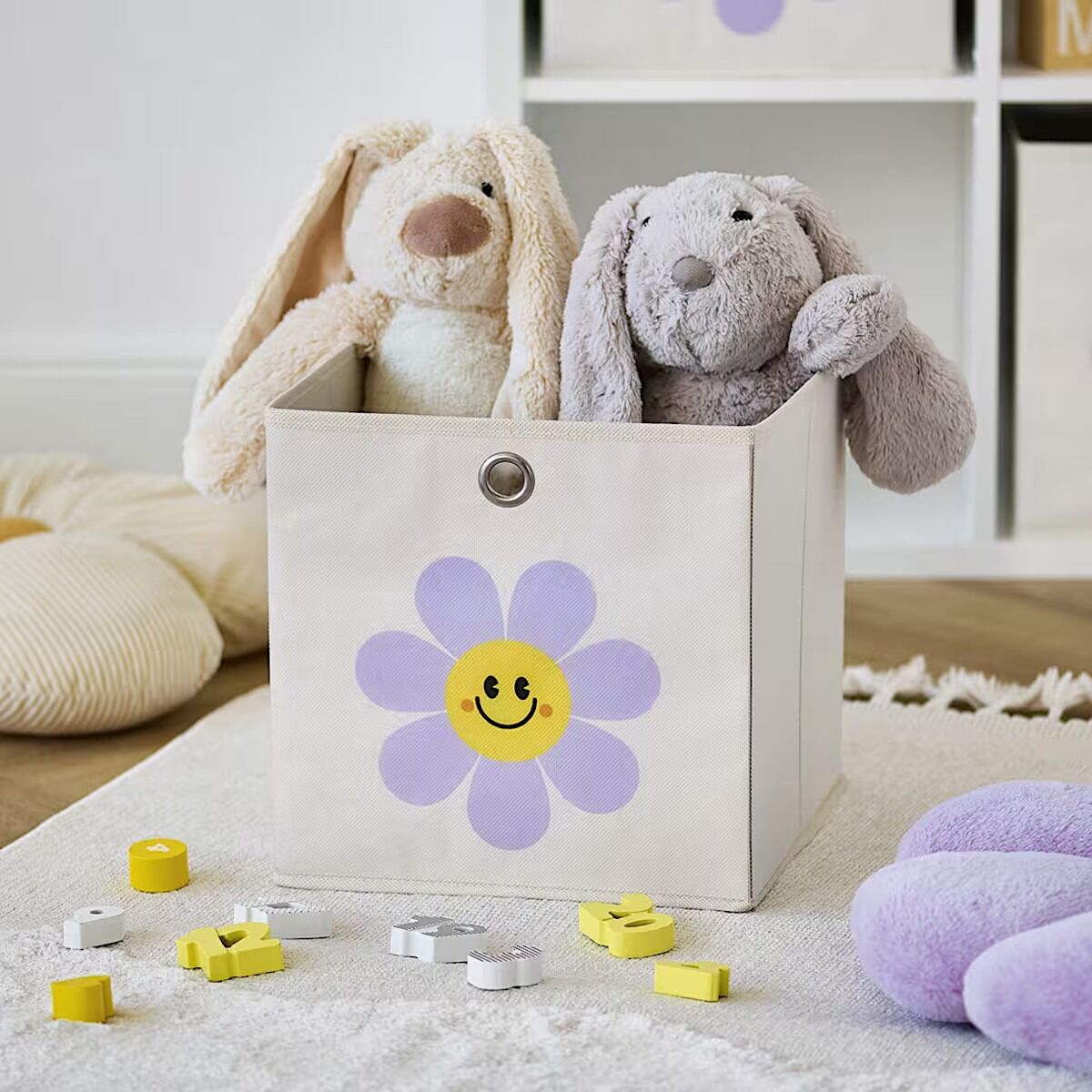 ZELLER 14498 Aufbewahrungsbox HAPPY FLOWER, Vlies, creme, ca. 28 x 28 x 28 cm