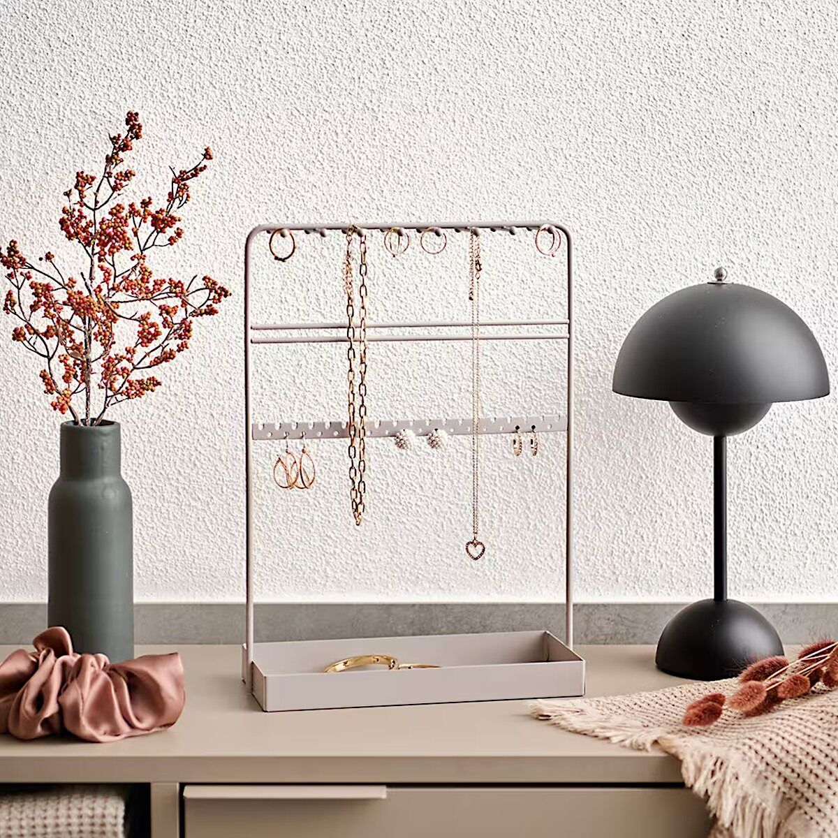 ZELLER 18624 Stilvoller Schmuck-Organizer aus Metall, greige ca. 24 x 10 x 33 cm