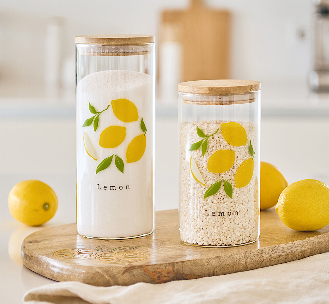 ZELLER 19658 Vorratsglas LEMON 850 ml, Glas/Bambus, ca. Ø 9 x 17 cm