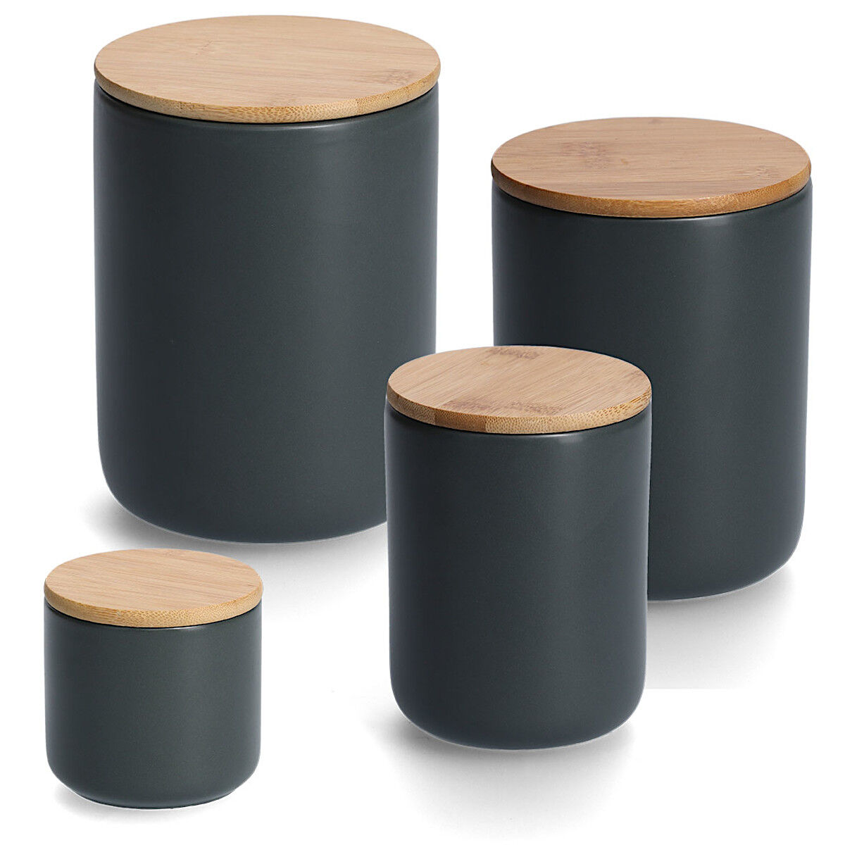 10er SET ZELLER 19825 Gewürzdose 290 ml Keramik, anthrazit mit Bambusdeckel, ca. Ø 8,7 x 8,5 cm