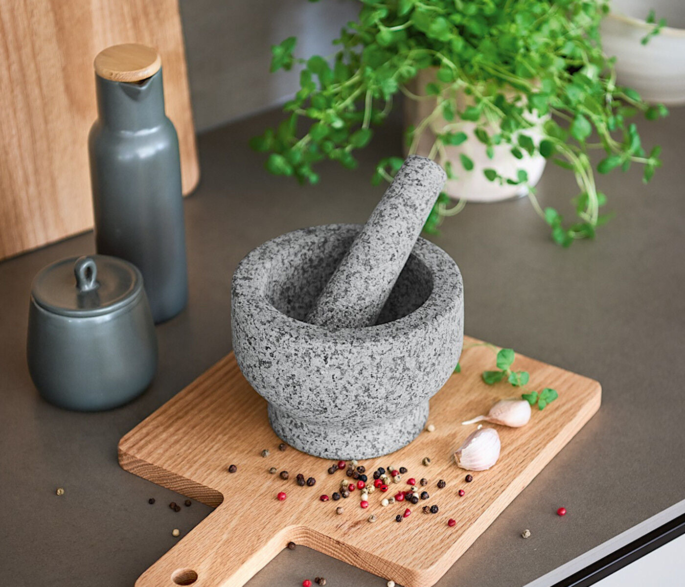 ZELLER 24523 Mörser und Stößel-Set 14 x 10 cm Granit, grau