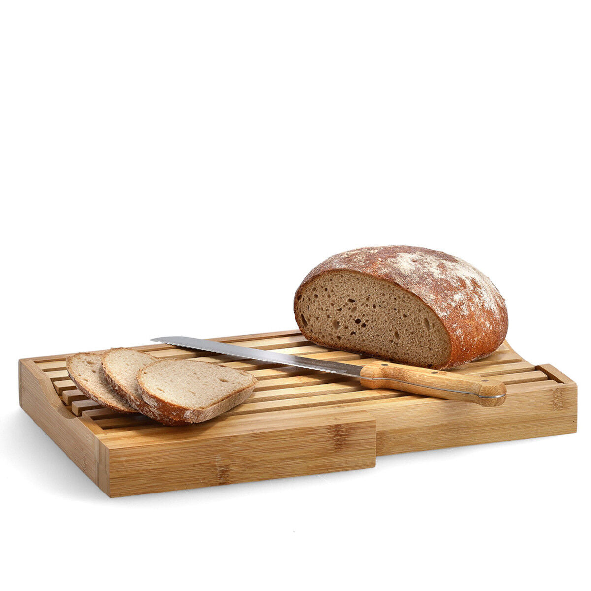 ZELLER 25225 Brot-Schneidebrett mit Messer, Bambus/Edelstahl, ca. 39,5 x 23,5 x 4 cm