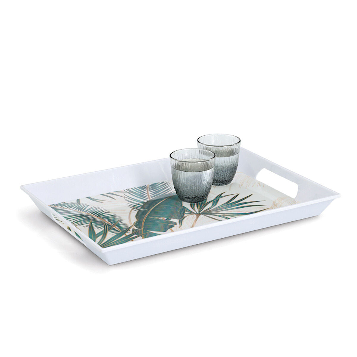 ZELLER 26473 Melamintablett PALM LEAVES mit Tragegriffen, ca. 50 x 35 x 5 cm