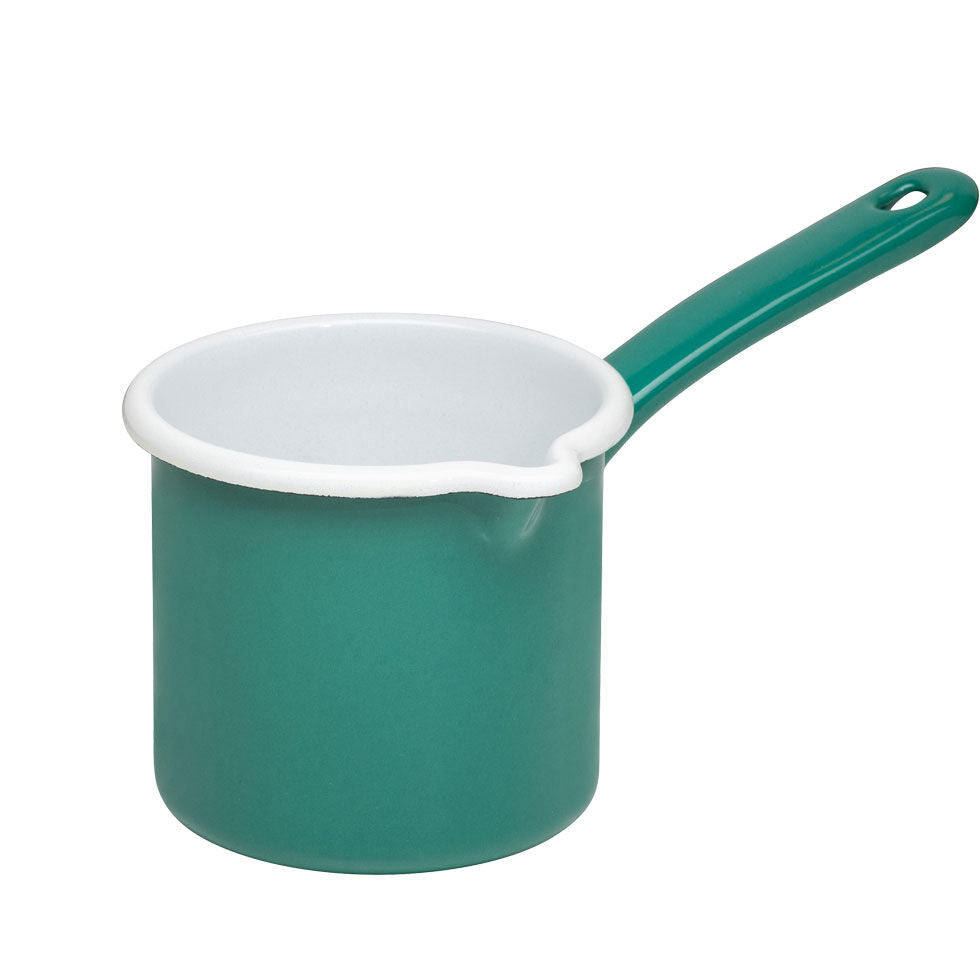 RIESS 0285-111 Schnabeltopf 12 cm mit Stiel, 1 L, Emaille, Nature Green - Dark / Milchtopf