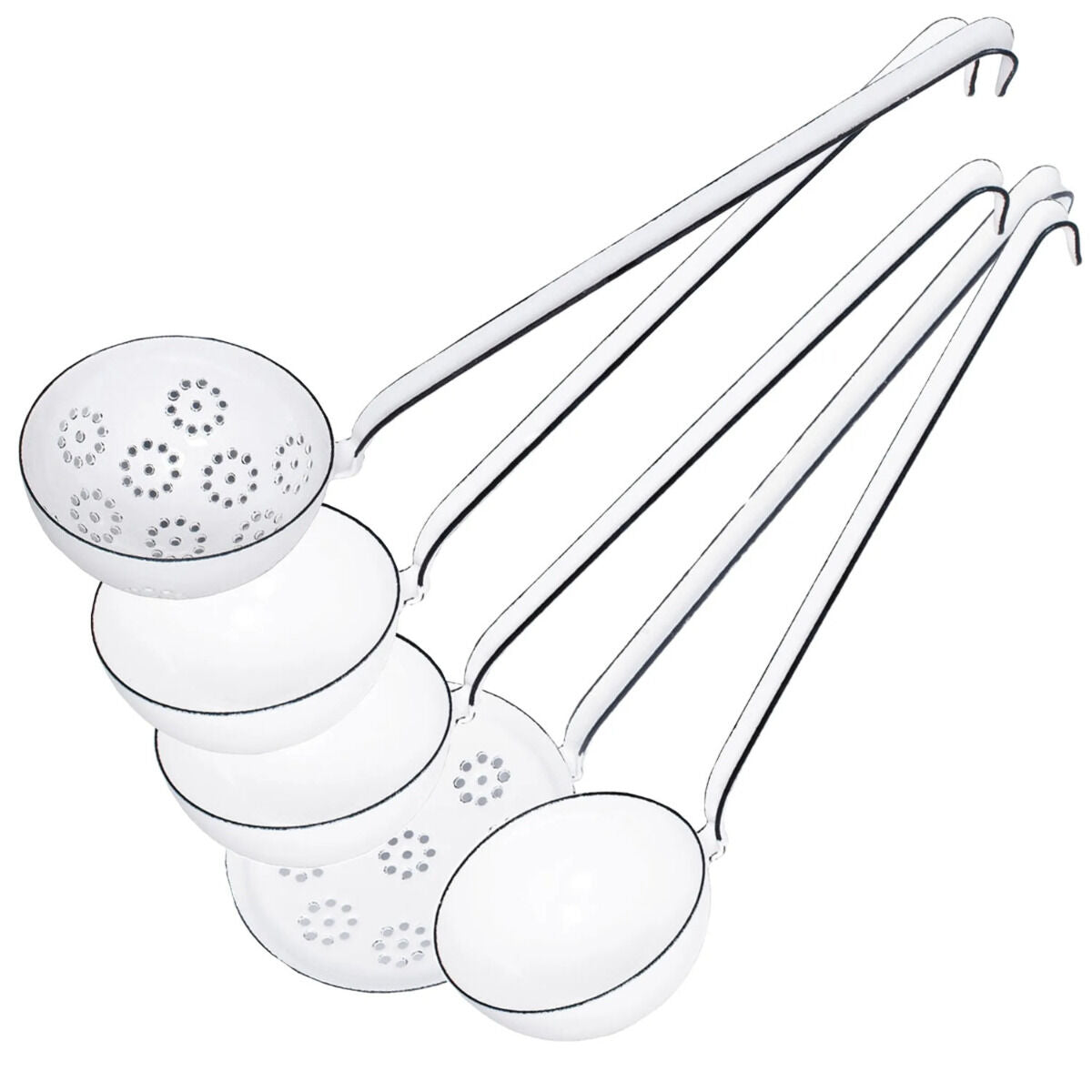 RIESS 0576-033 Schöpferset 5tlg., Emaille, Weiß, mit Schöpflöffel, Schaumlöffel und Backschaufel