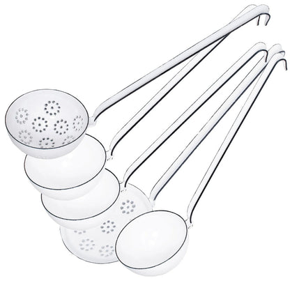 RIESS 0576-033 Schöpferset 5tlg., Emaille, Weiß, mit Schöpflöffel, Schaumlöffel und Backschaufel