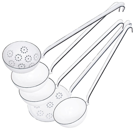 RIESS 0576-033 Schöpferset 5tlg., Emaille, Weiß, mit Schöpflöffel, Schaumlöffel und Backschaufel