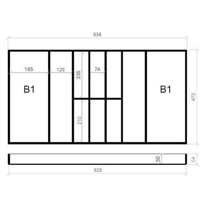 Besteckeinsatz 100er Schubl. B 936 x T 472 BLUM Poggenpohl 16 mm EASY Classic