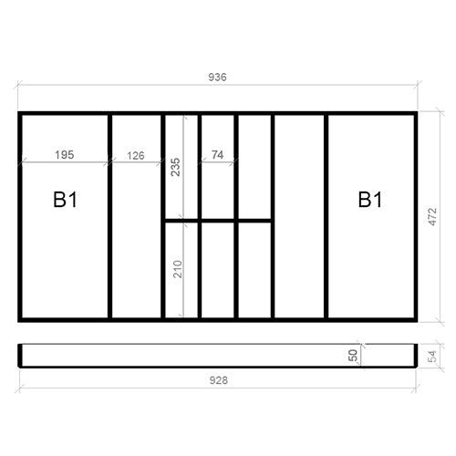 Besteckeinsatz 100er Schubl. B 936 x T 472 BLUM Poggenpohl 16 mm EASY Classic