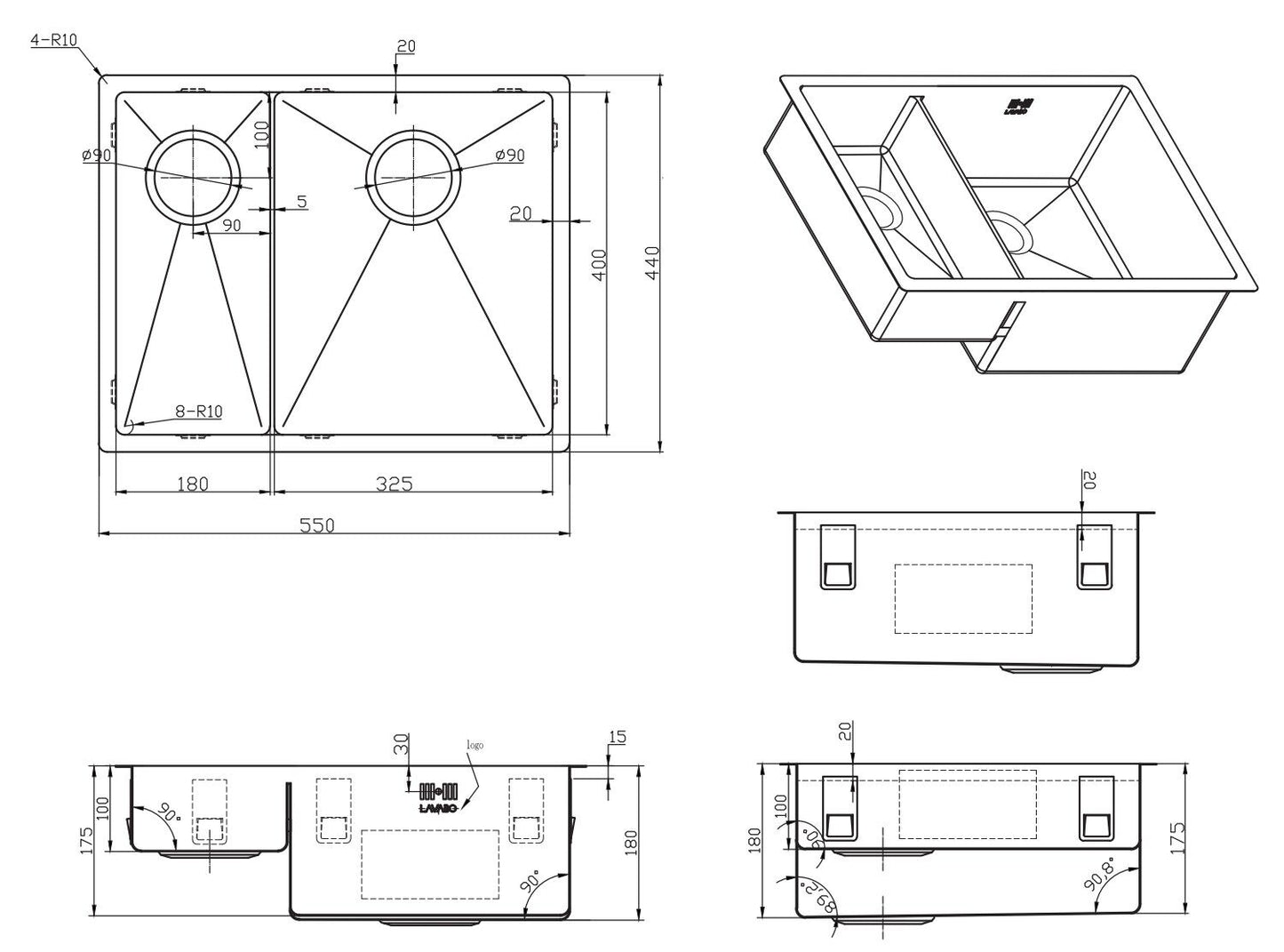 Lavabo KUBUS 1.5 soft slim Edelstahlspüle mit Raumsparventil / Spüle / Lavabo / Designspüle – Bild 2