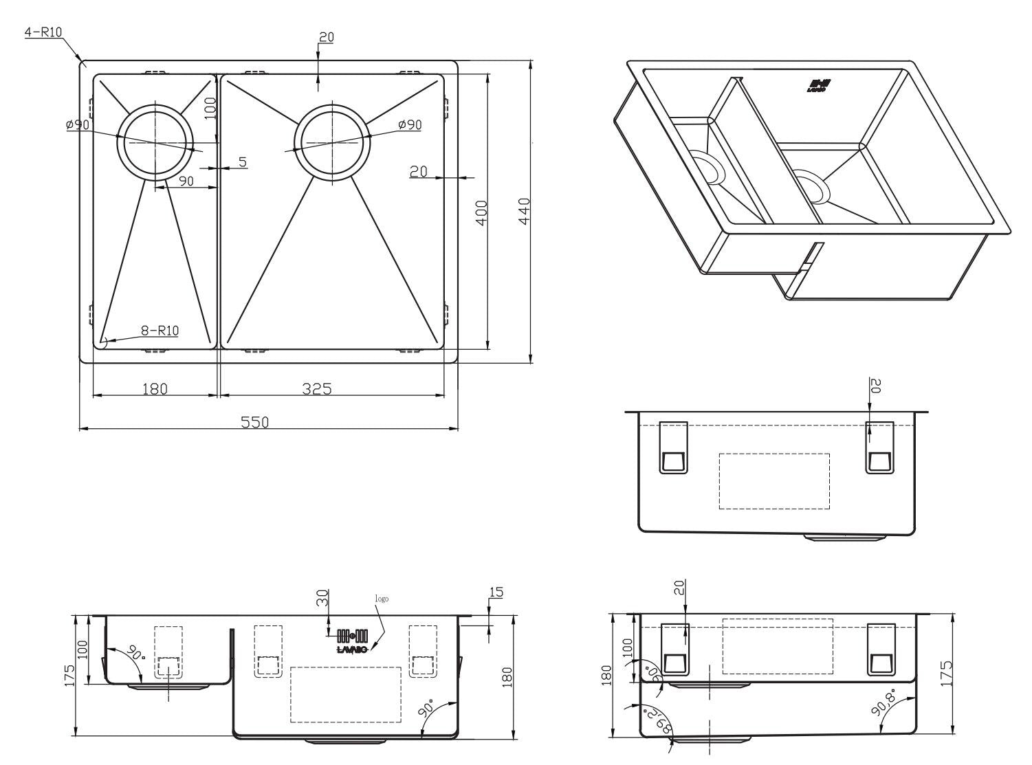 Lavabo KUBUS 1.5 soft slim Edelstahlspüle mit Raumsparventil / Spüle / Lavabo / Designspüle – Bild 2
