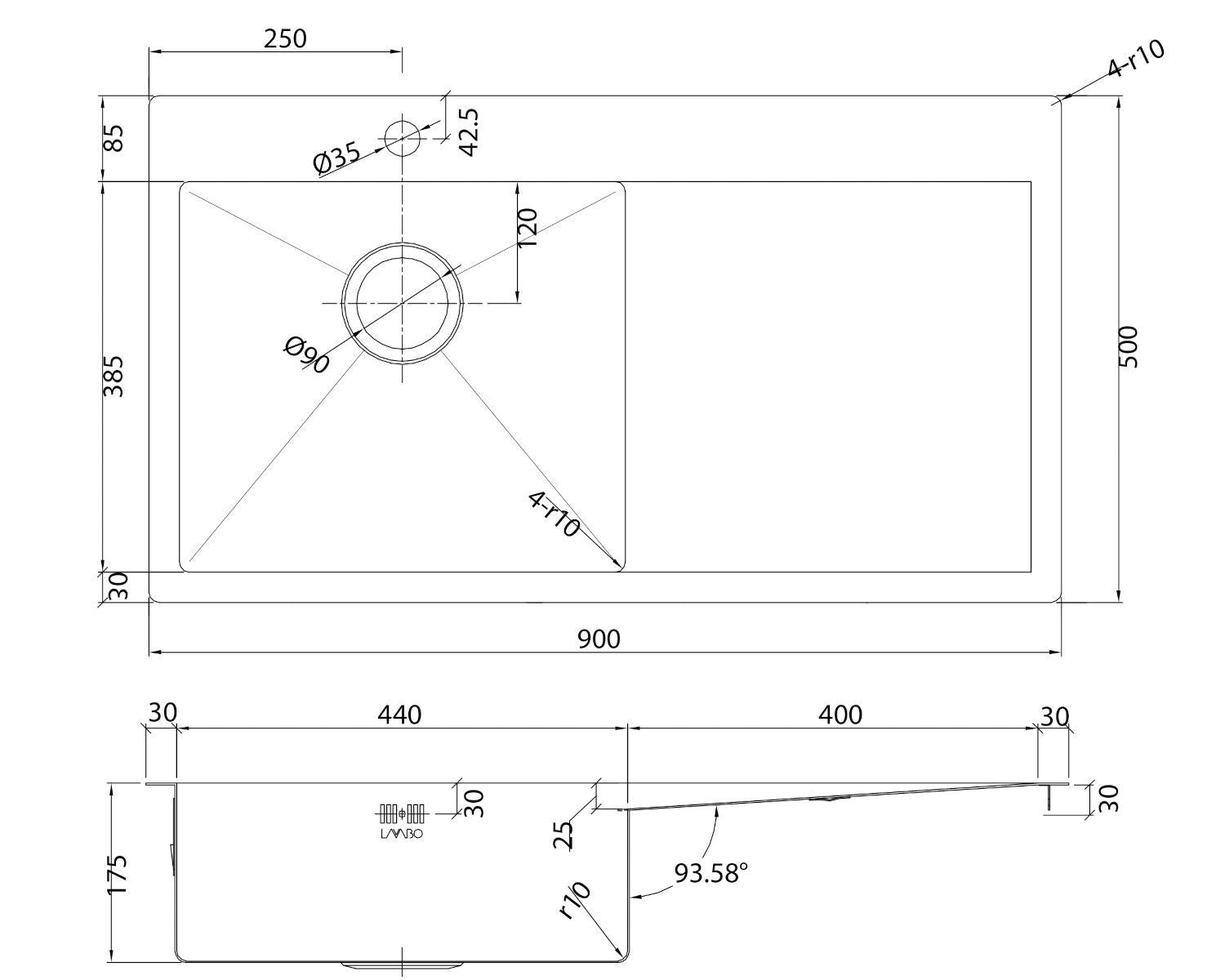 LAVABO KUBUS 900 L soft Edelstahlspüle mit Becken links / Ausschnittmaße: 880 x 480 / Spüle / Lavabo / Designspüle – Bild 2