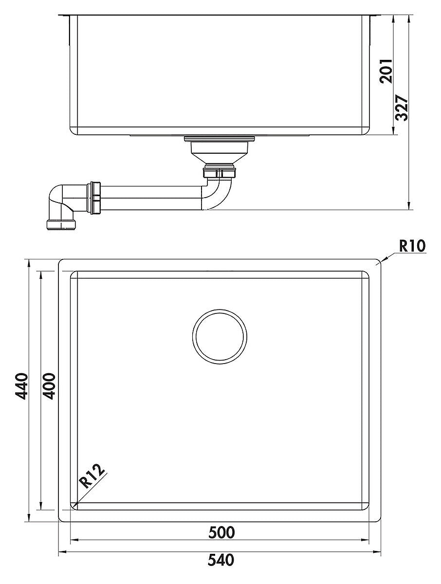 CORNO Piu PFU4 Spüle aus Edelstahl für Schrankbreite ab 60 cm / Einbauspüle Einzelbecken / Ausschnittmaß ca. 530 x 430… – Bild 2
