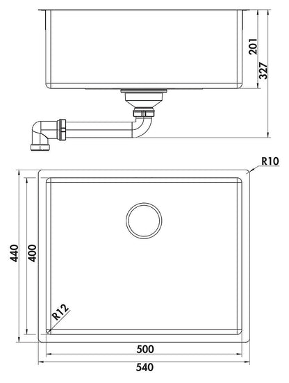 CORNO Piu PFU4 Spüle aus Edelstahl für Schrankbreite ab 60 cm / Einbauspüle Einzelbecken / Ausschnittmaß ca. 530 x 430… – Bild 2