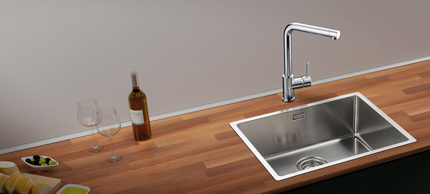 CORNO Basso 5 Edelstahl Spüle mit Flachrand / ab 60 cm Schrankbreite / Einbauspüle Einzelbecken – Bild 4