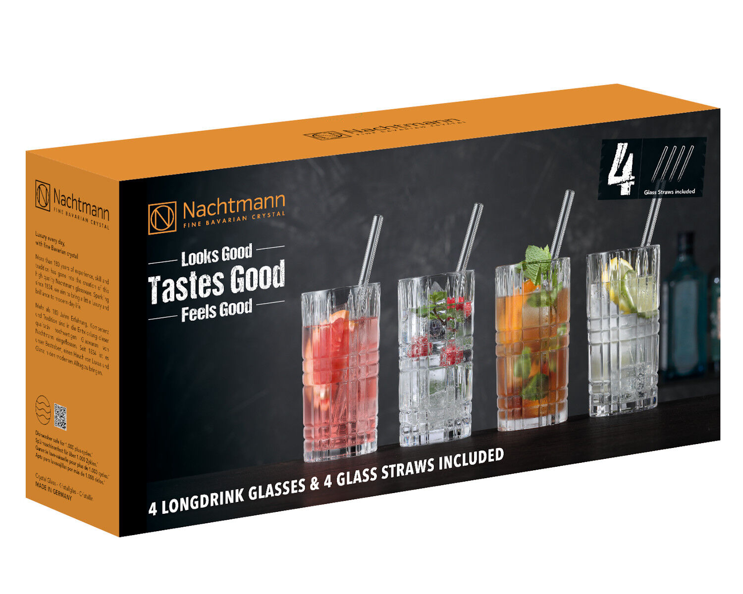 NACHTMANN 103144 TASTES GOOD Longdrinkgläser Gläser 4er Set und Glastrinkhalme – Bild 5