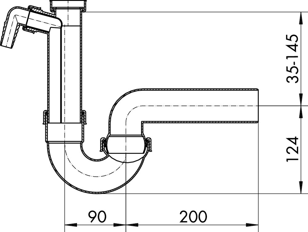 Kugelgelenksiphon - 3 / 1 1/2 Zoll x Ø 50 mm Spülen-Ablaufverbindung / Siphon / Geruchsverschluss – Bild 2