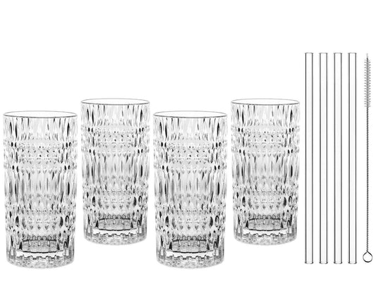 NACHTMANN 106658 TASTES GOOD ETHNO Longdrinkgläser 4er Set und Glastrinkhalme