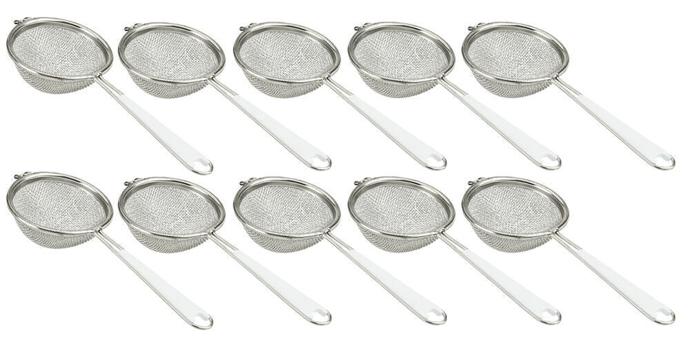 10er SET METALTEX Sieb fein, 7 cm, Drahtgriff mit Kunststoffeinlage, verzinnt